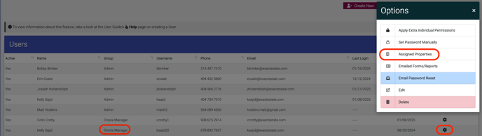 Assign properties assign users